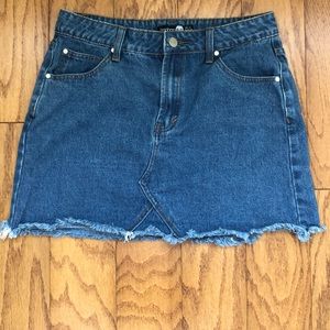 Boohoo frayed raw hem denim mini skirt